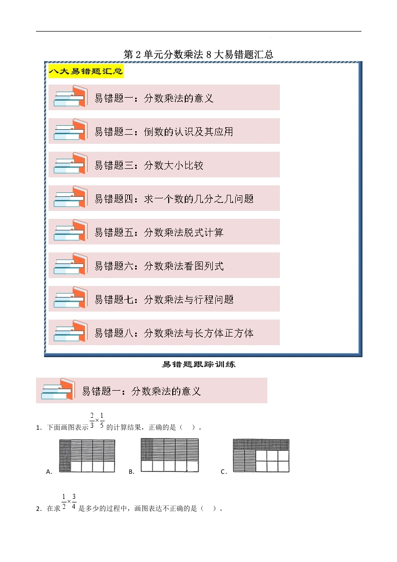 （期末大通关）第2单元分数乘法8大易错题汇总-2024-2025学年六年级数学上册苏教版[h]-学芽网